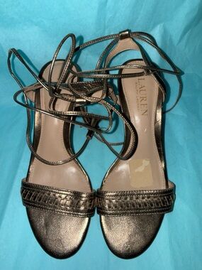 Lauren Ralph Lauren Bronze Metallic Lace-Up Strappy Sandals